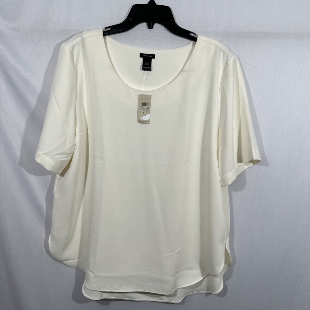 NWD‎ $60 Ann Taylor [ XL ] Short Sleeve Boxy Scoop Neck Blouse Top Cream